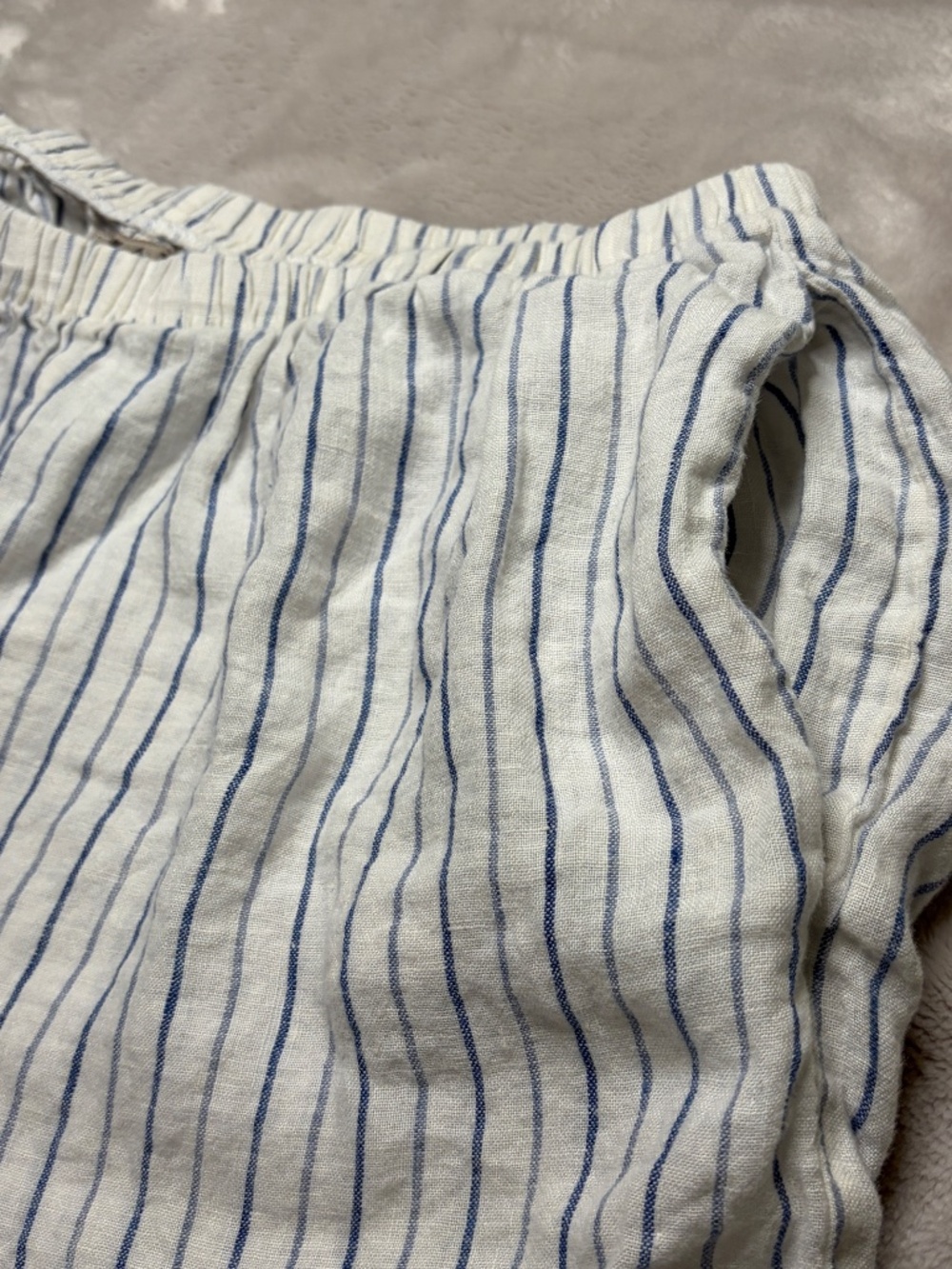FLAX Linen Capri Pants Womens M Striped Wide Leg Elastic Waist Beach Coastal - Picture 4 of 9